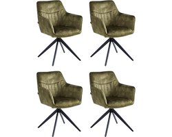 Colenis® - New Yade Eetkamerstoel - Set Van 4 - Groen - Adoré Velvet- Industrieel - 180° - Draaistoel