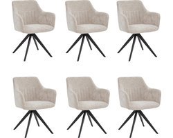 Colenis® - New Yade Eetkamerstoel - Set Van 6 - Beige - Chenille Stof - Industrieel - 180° - Draaistoel