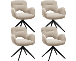 Colenis® - Olena Eetkamerstoelen - Set van 4 - Beige - Bouclé Stof - Luxe Gestoffeerde Zitting - Industrieel Design - Metalen Poten - Stoel