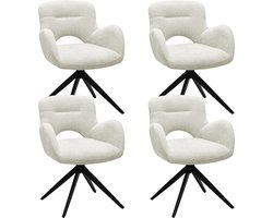 Colenis® - Olena Eetkamerstoelen - Set van 4 - Licht Beige - Linnen Stof - Luxe Gestoffeerde Zitting - Industrieel Design - Metalen Poten - Stoel - Draaibaar - 180°