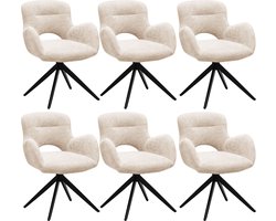 Colenis® - Olena Eetkamerstoelen - Set van 6 - Beige - Chenille Stof - Luxe Gestoffeerde Zitting - Industrieel Design - Metalen Poten
