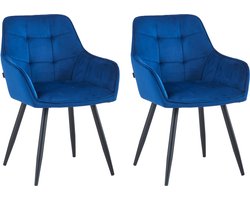 Colenis® - Oriana Eetkamerstoel - Set Van 2 - Blauw - Fluweel - Velvet - Industrieel