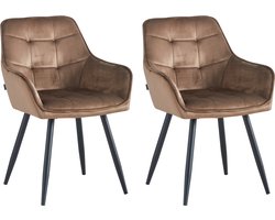 Colenis® - Oriana Eetkamerstoel - Set Van 2 - Bruin - Fluweel - Velvet - Industrieel