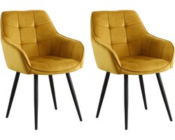 Colenis® - Oriana Eetkamerstoel - Set Van 2 - Okergeel - Fluweel - Velvet - Industrieel - Met armleuning - Stoel