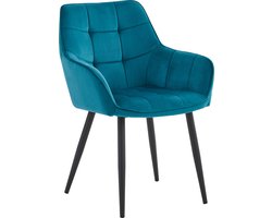 Colenis® - Oriana Eetkamerstoel - Set Van 2 - Petrol - Fluweel - Velvet - Industrieel