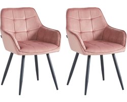 Colenis®- Oriana Eetkamerstoel - Set Van 2 - Roze - Fluweel - Velvet - Industrieel