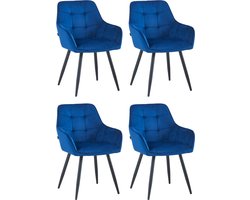 Colenis® - Oriana Eetkamerstoel - Set Van 4 - Blauw - Fluweel - Velvet - Industrieel
