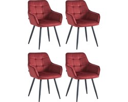 Colenis® - Oriana Eetkamerstoel - Set Van 4 - Bordeaux - Fluweel - Velvet - Industrieel
