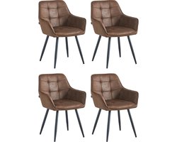 Colenis® - Oriana Eetkamerstoel - Set van 4 - Bruin - Microvezel - Industrieel