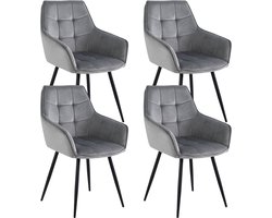 Colenis® - Oriana Eetkamerstoel - Set Van 4 - Grijs - Fluweel - Velvet - Industrieel
