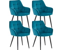 Colenis® - Oriana Eetkamerstoel - Set Van 4 - Petrol - Fluweel - Velvet - Industrieel