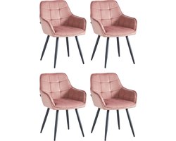 Colenis® - Oriana Eetkamerstoel - Set Van 4 - Roze - Fluweel - Velvet - Industrieel