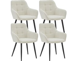 Colenis® - Oriana Eetkamerstoel - Set Van 4 - Wit - Bouclé - Industrieel