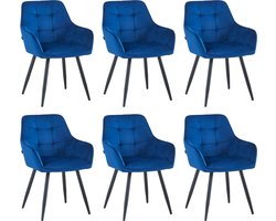 Colenis® - Oriana Eetkamerstoel - Set Van 6 - Blauw - Fluweel - Velvet - Industrieel
