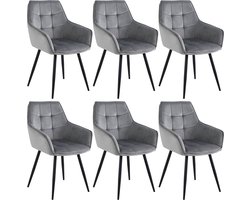 Colenis® - Oriana Eetkamerstoel - Set Van 6 - Grijs - Fluweel - Velvet - Industrieel