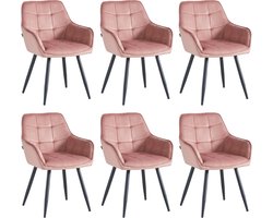 Colenis® - Oriana Eetkamerstoel - Set Van 6 - Roze - Fluweel - Velvet - Industrieel