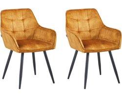 Colenis® - Oriana Eetkamerstoelen - Set Van 2 - Honey - Adoré Velvet - Industrieel - Met armleuning - Stoel
