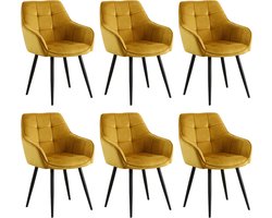 Colenis - Oriana Eetkamerstoelen - Set Van 6 - Okergeel - Fluweel - Velvet - Industrieels