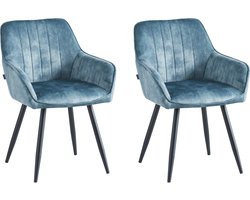 Colenis® - Ozzy Eetkamerstoel - Set Van 2 - Blauw - Adoré Velvet - Industrieel - Met armleuning