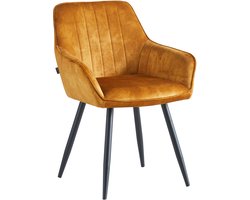 Colenis® - Ozzy Eetkamerstoel - Set Van 2 - Honey - Adoré Velvet - Industrieel - Met armleuning