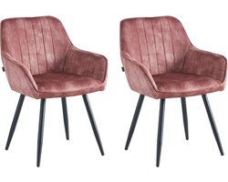 Colenis® - Ozzy Eetkamerstoel - Set Van 2 - Roze - Adoré Velvet - Industrieel - Met armleuning