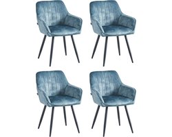 Colenis® - Ozzy Eetkamerstoel - Set Van 4 - Blauw - Adoré Velvet - Industrieel - Met armleuning