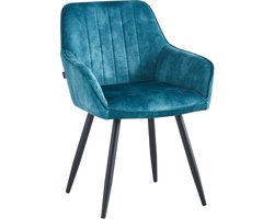 Colenis® - Ozzy Eetkamerstoel - Set Van 4 - Petrol - Adoré Velvet - Industrieel - Met armleuning