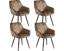 Colenis® - Ozzy Eetkamerstoel - Set Van 4 - Taupe - Adoré Velvet - Industrieel - Met armleuning