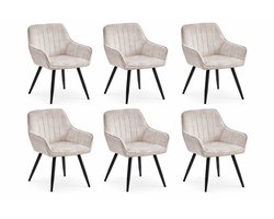 Colenis® - Ozzy Eetkamerstoel - Set van 6 - Beige - Adore Velvet