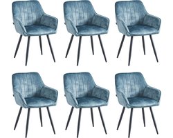 Colenis® - Ozzy Eetkamerstoel - Set Van 6 - Blauw - Adoré Velvet - Industrieel - Met armleuning