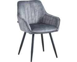 Colenis® - Ozzy Eetkamerstoel - Set Van 6 - Grijs - Adoré Velvet - Industrieel - Met armleuning