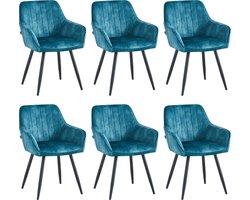 Colenis® - Ozzy Eetkamerstoel - Set Van 6 - Petrol - Adoré Velvet - Industrieel - Met armleuning