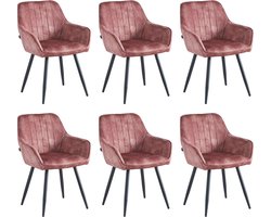 Colenis® - Ozzy Eetkamerstoel - Set Van 6 - Roze - Adoré Velvet - Industrieel - Met armleuning