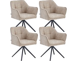 Colenis® - Pearl Eetkamerstoel - Set Van 4 - Beige - Microfiber Stof - Microvezel - Industrieel