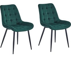 Colenis® - Quadra Eetkamerstoel - Set Van 2 - Groen - Fluweel - Industrieel