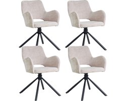 Colenis® - Roma Eetkamerstoel - Set Van 4 - Beige - Chenille Stof - Design - Industrieel - Metalen poten