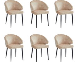 Colenis® - Ruby Eetkamerstoel - Set Van 6 - Beige - Adoré Velvet - Design