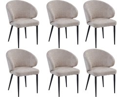 Colenis® - Ruby Eetkamerstoel - Set Van 6 - Beige - Chenille Stof - Design