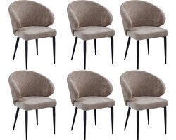 Colenis® - Ruby Eetkamerstoel - Set Van 6 - Taupe - Chenille Stof - Design