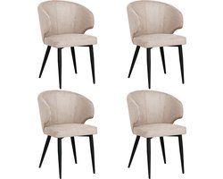 Colenis® - Sara Eetkamerstoel - Set Van 4 - Taupe - Chenille Stof - Industrieel - Zwarte Poten