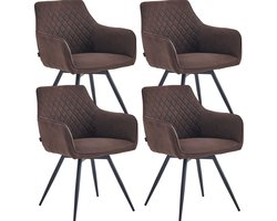 Colenis® - Sierra Eetkamerstoel - Set Van 4 - Bruin - Microfiber Stof - Microvezel - Industrieel - Draaibaar - 360°