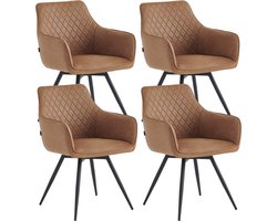 Colenis® - Sierra Eetkamerstoel - Set Van 4 - Cognac - Microfiber Stof - Microvezel - Industrieel - Draaibaar - 360°