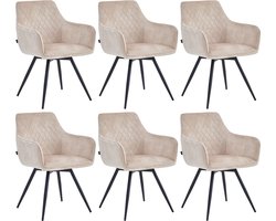 Colenis® - Sierra Eetkamerstoel - Set Van 6 - Beige - Adoré Velvet - Industrieel - Draaibaar - 360°