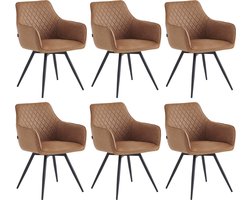 Colenis® - Sierra Eetkamerstoel - Set Van 6 - Cognac - Microfiber Stof - Microvezel - Industrieel - Draaibaar - 360°