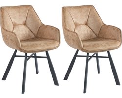 Colenis® - Solido Eetkamerstoel - Set van 2 - Wood - Microfiber Stof - Industrieel - Met armleuning - Stoel