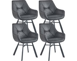 Colenis® - Solido Eetkamerstoel - Set van 4 - Antraciet - Microfiber Stof - Industrieel - Met armleuning - Stoel