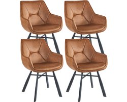 Colenis® - Solido Eetkamerstoel - Set van 4 - Cognac - Microfiber Stof - Industrieel - Met armleuning - Stoel
