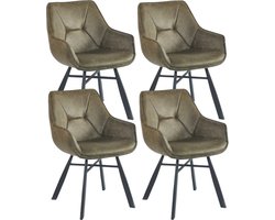 Colenis® - Solido Eetkamerstoel - Set van 4 - Groen - Microfiber Stof - Industrieel - Met armleuning - Stoel