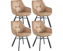 Colenis® - Solido Eetkamerstoel - Set van 4 - Wood - Microfiber Stof - Industrieel - Met armleuning - Stoel