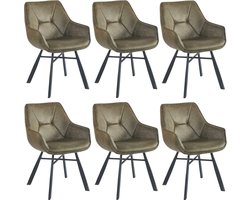 Colenis® - Solido Eetkamerstoel - Set van 6 - Groen - Microfiber Stof - Industrieel - Met armleuning - Stoel